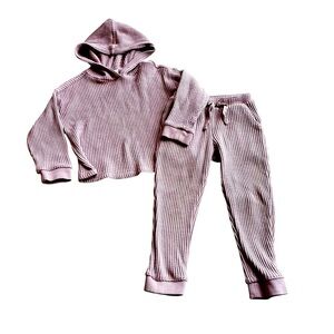 Baby GAP Toddler 4T Waffle Knit Hoodie & Jogger Set Mauve Pink Lounge Outfit